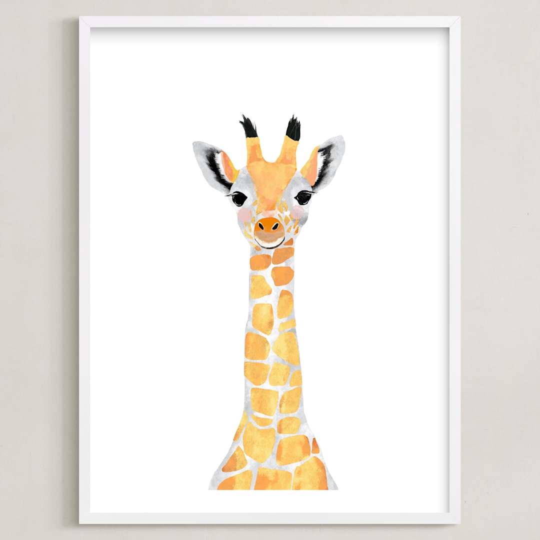 "baby animal.giraffe" - Art Print in merigold by Cass Loh - Framed