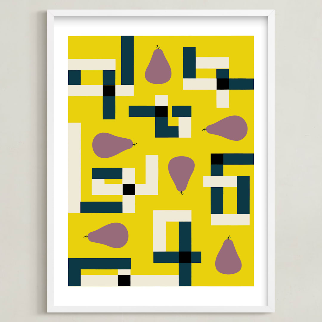 "Plum Puzzle" - Art Print in Citrus Yellow by Morgan Ramberg - Framed