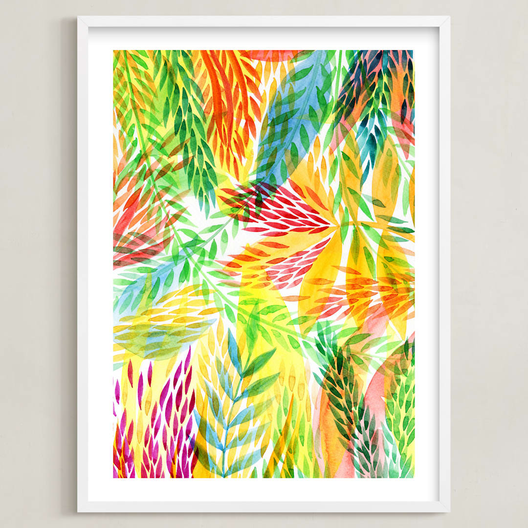 "Tropical" - Art Print in Sunny yellow by Alexandra Dzh - Framed