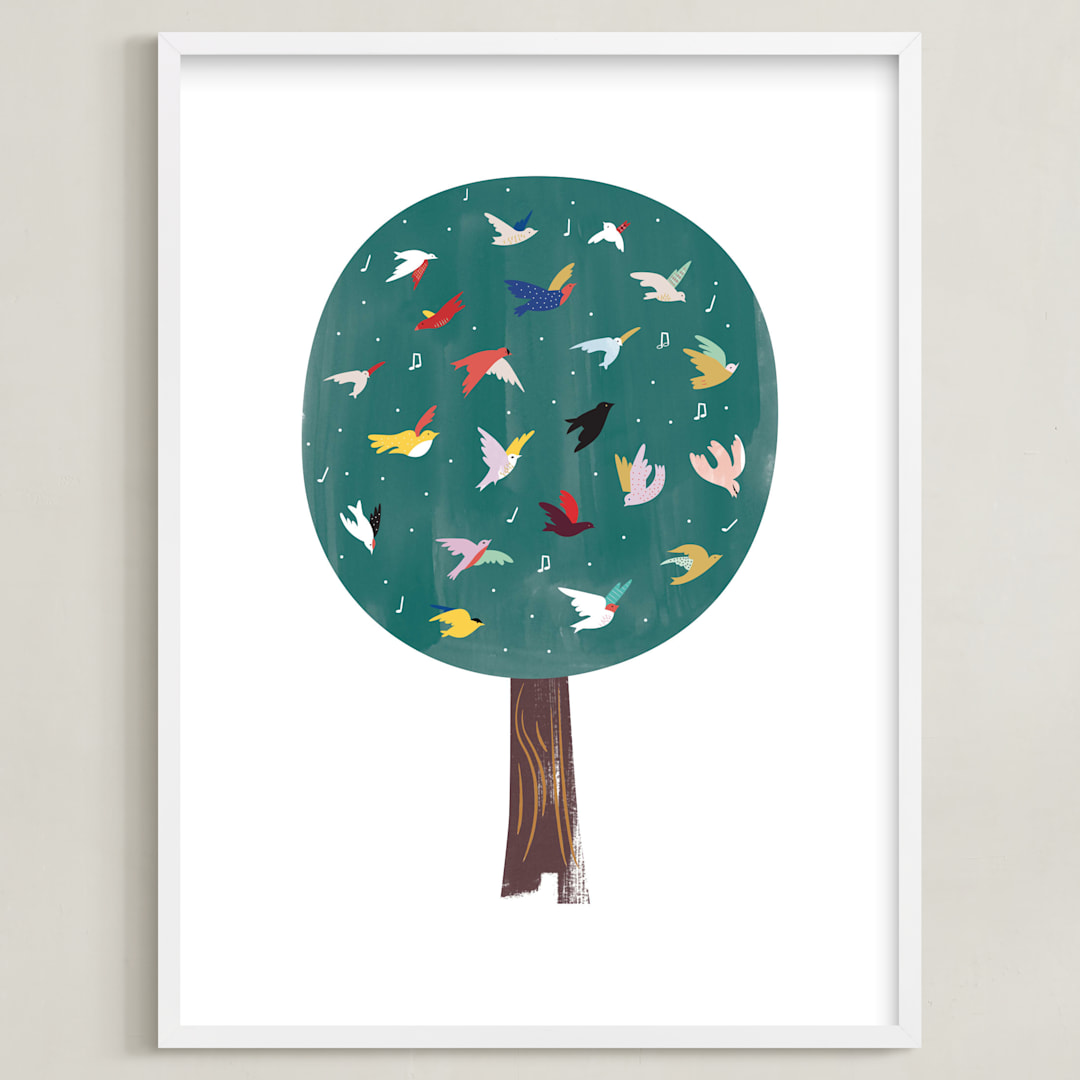 "Lots of Songbirds" - Art Print in antique pine by Eve Schultz - Framed