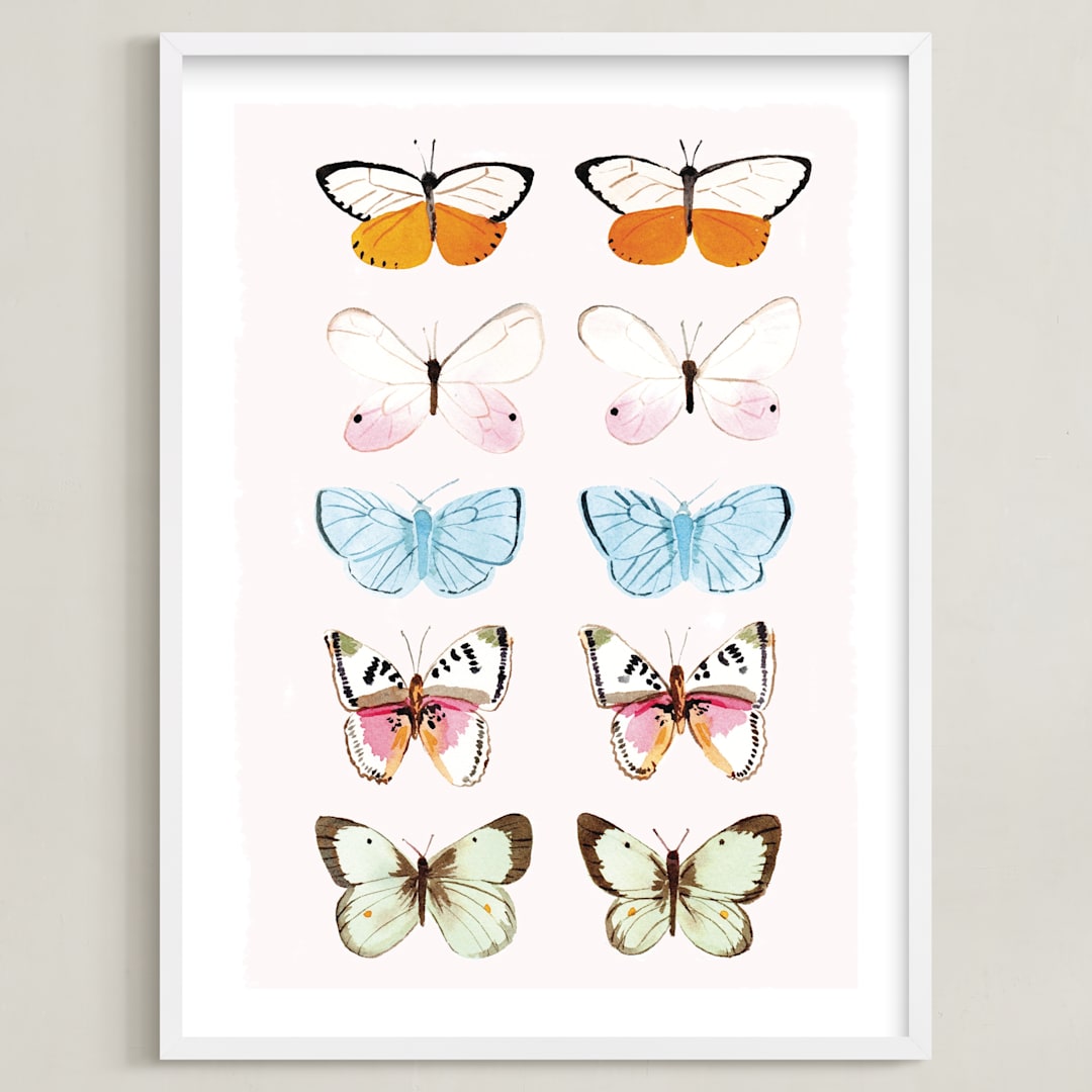 "Butterfly Study" - Art Print in Blush by Megan Kelso - Framed
