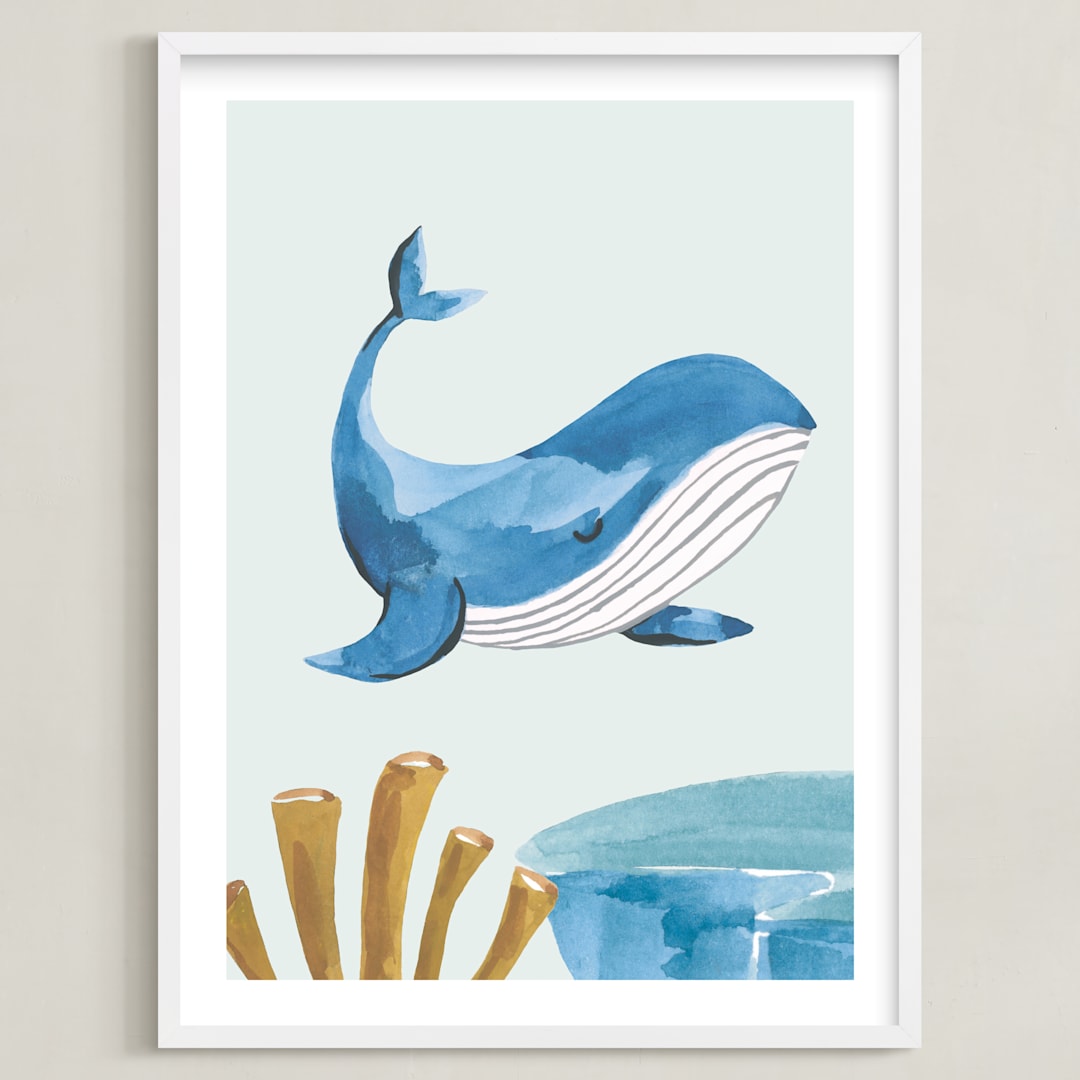 "Ocean Friends I" - Art Print in Whale by Teju Reval - Framed