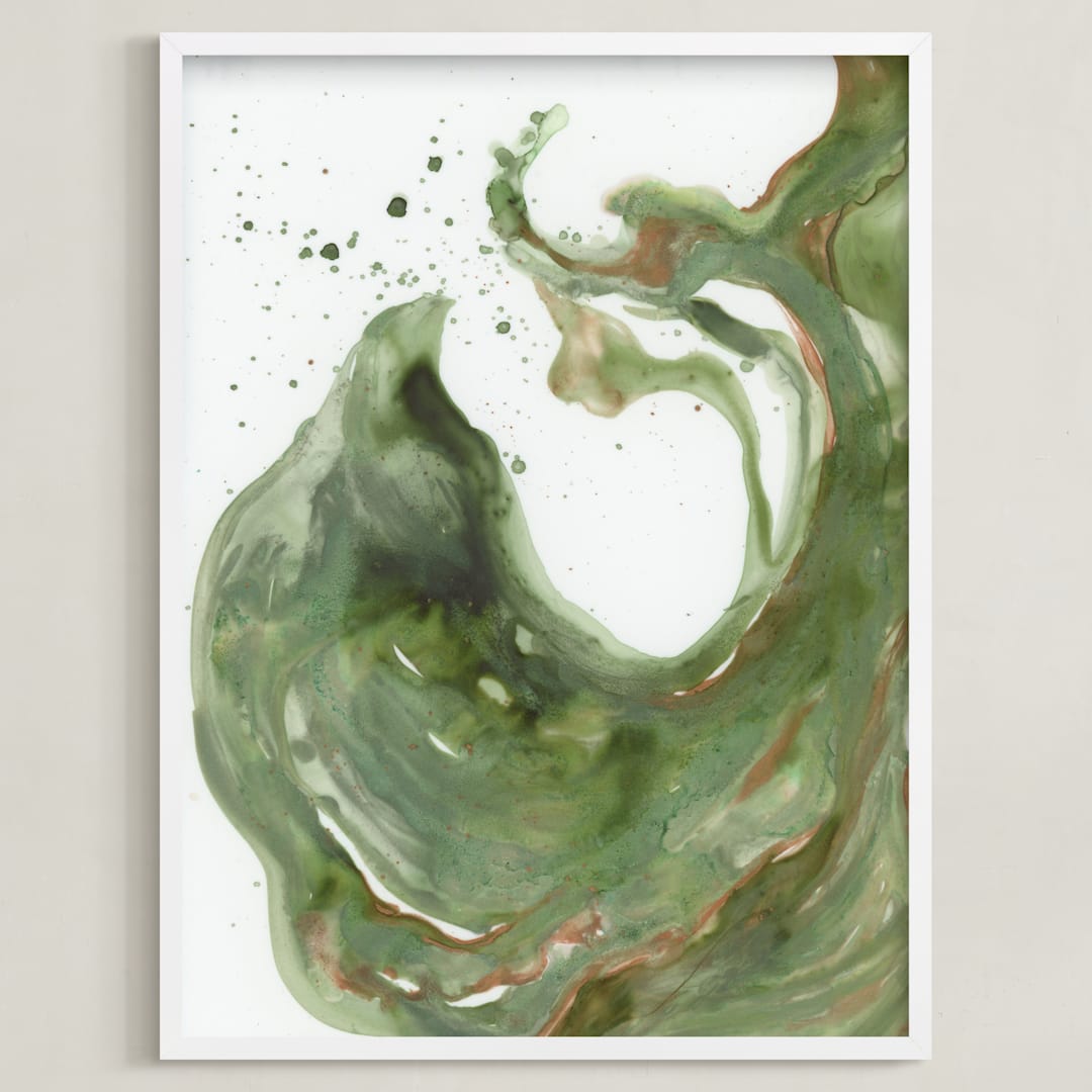 "Yupo Study Four" - Art Print in Sap Green by Emily Magone - Framed