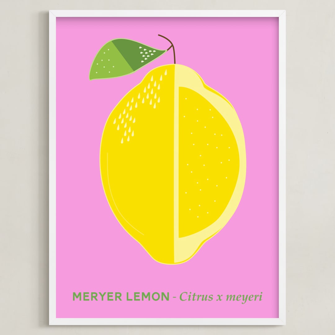 "Bold Lemon Print" - Art Print in Cheery Pink by Gaucho Works - Framed