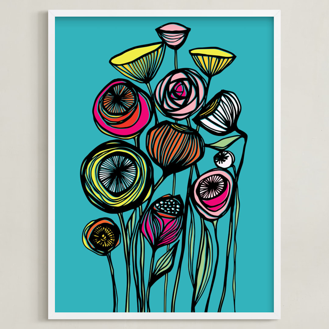 "Alcanena Floral" - Art Print in Turquoise Tease by Gill Eggleston - Framed