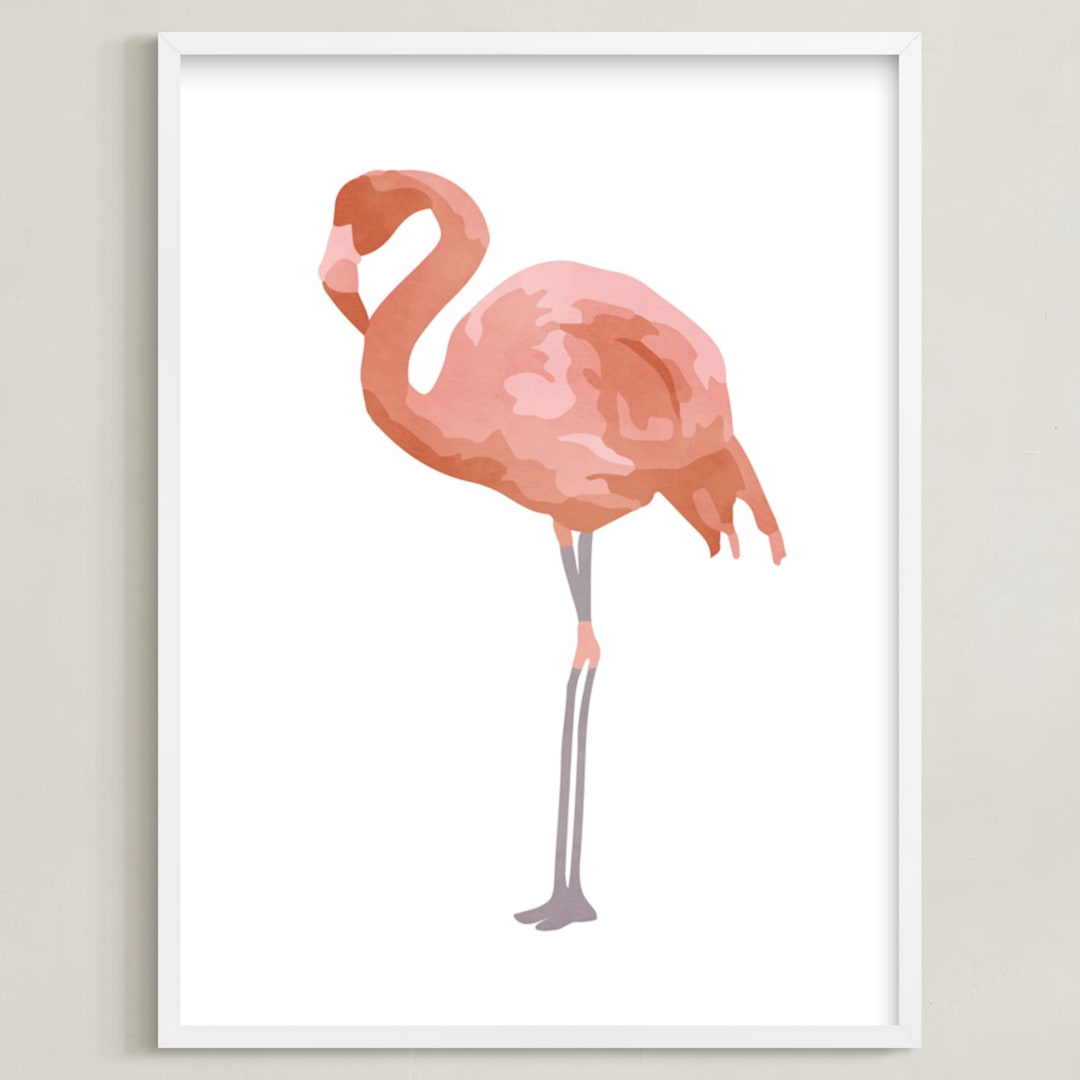 "Fla-la-mingo side" - Art Print in Flamingo pink by Johanna Phillips Huuva - Framed
