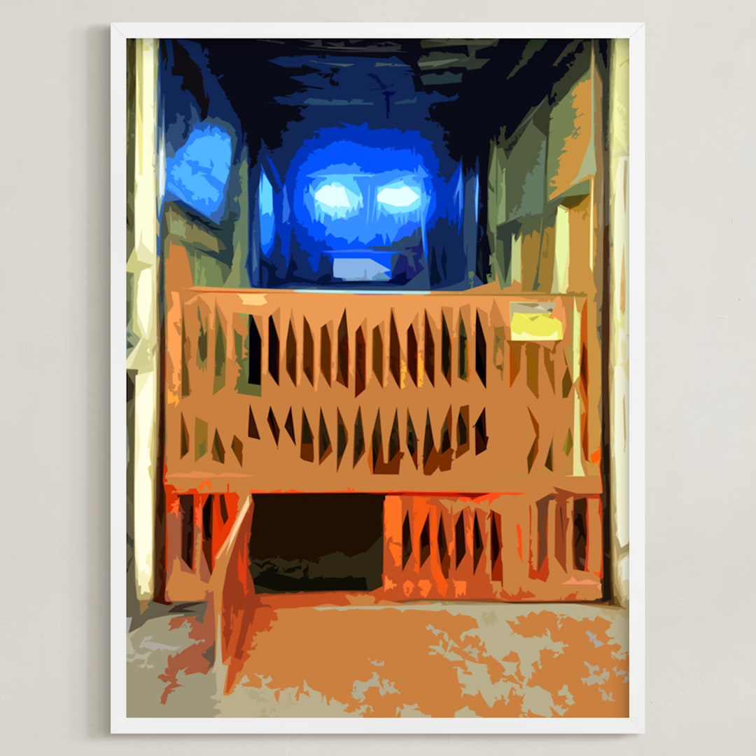 "CagedElevator" - Art Print in Muddy Brown by Jeff Preuss - Framed