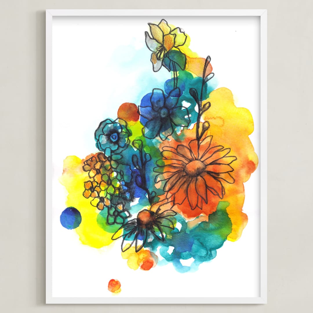 "Summer Bouquet" - Art Print in Golden Sun Yellow by Sonal Nathwani - Framed