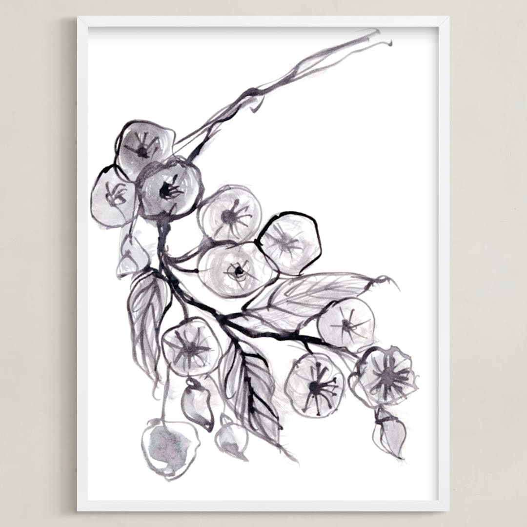 "Expressive Floral" - Art Print in Dove Grey by Amelia Gluba - Framed