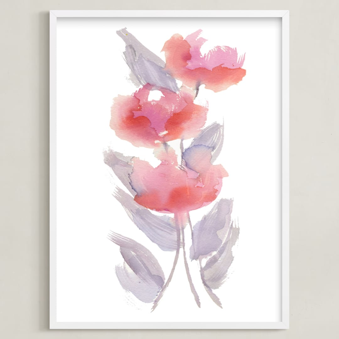 "GAY BLOSSOMS" - Art Print in ROSEY BLUSH  by Amelia Gluba - Framed