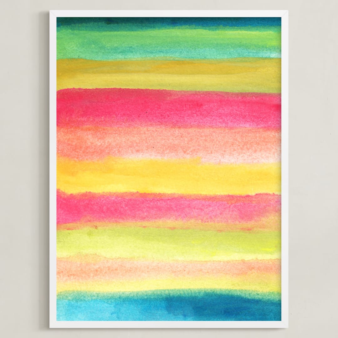 "painted abstract stripes2" - Art Print in green by Ramoncita - Framed