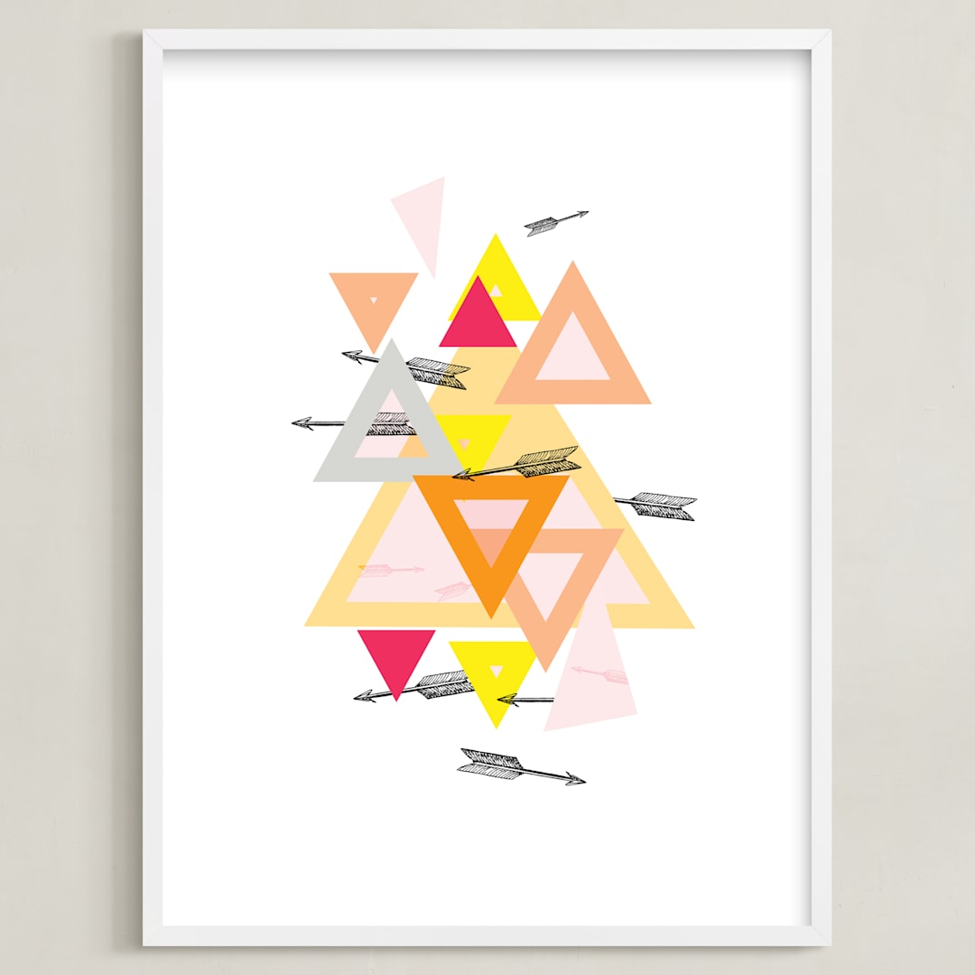 "Arrow Geo" - Art Print in Sunset Orange by Lady Noble - Framed