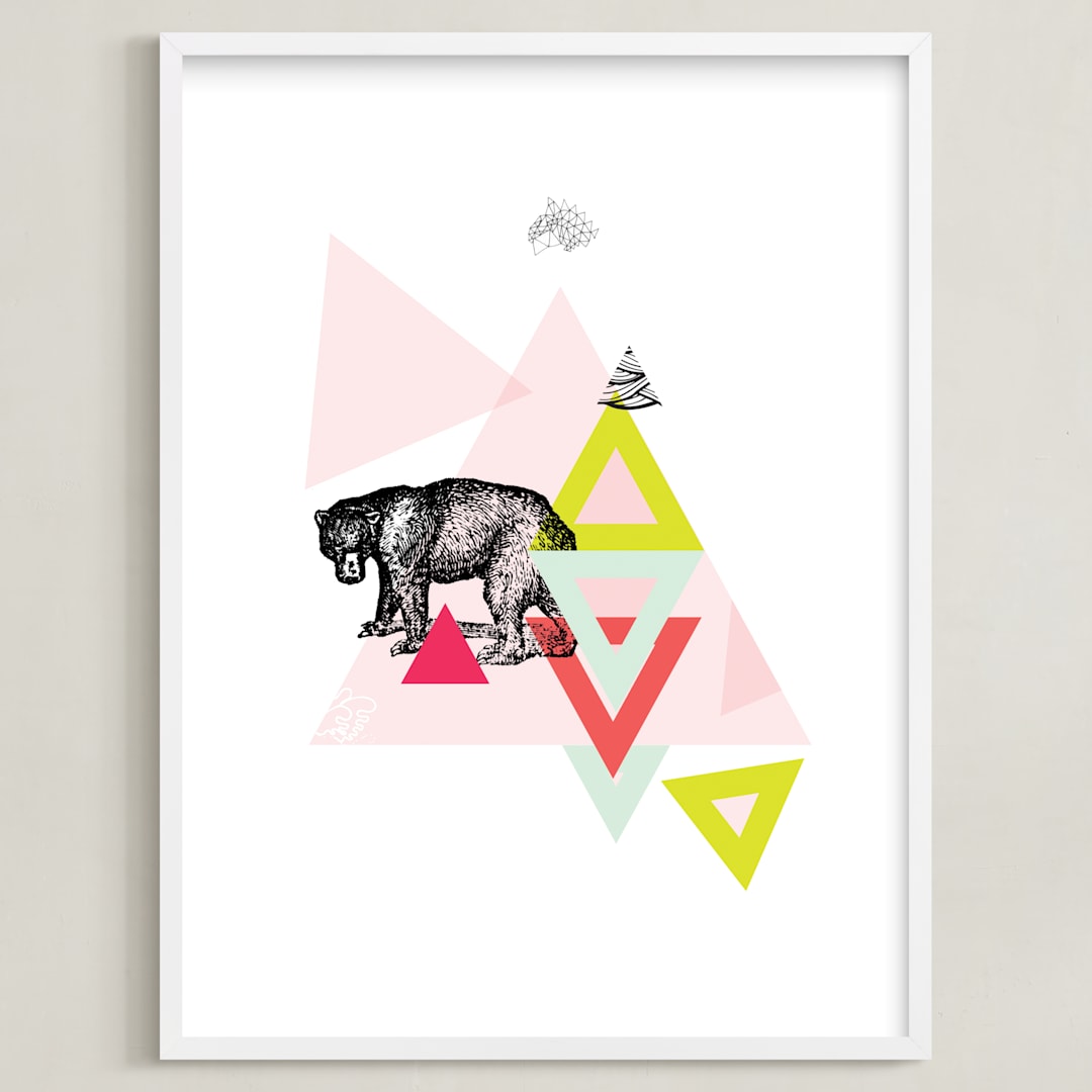 "Bear Geo" - Art Print in Dusty Pink by Lady Noble - Framed