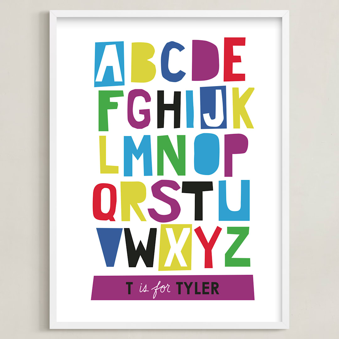 "Paper Cut ABCs" - Personalized Art Print in Plum by Ampersand Design Studio - Framed