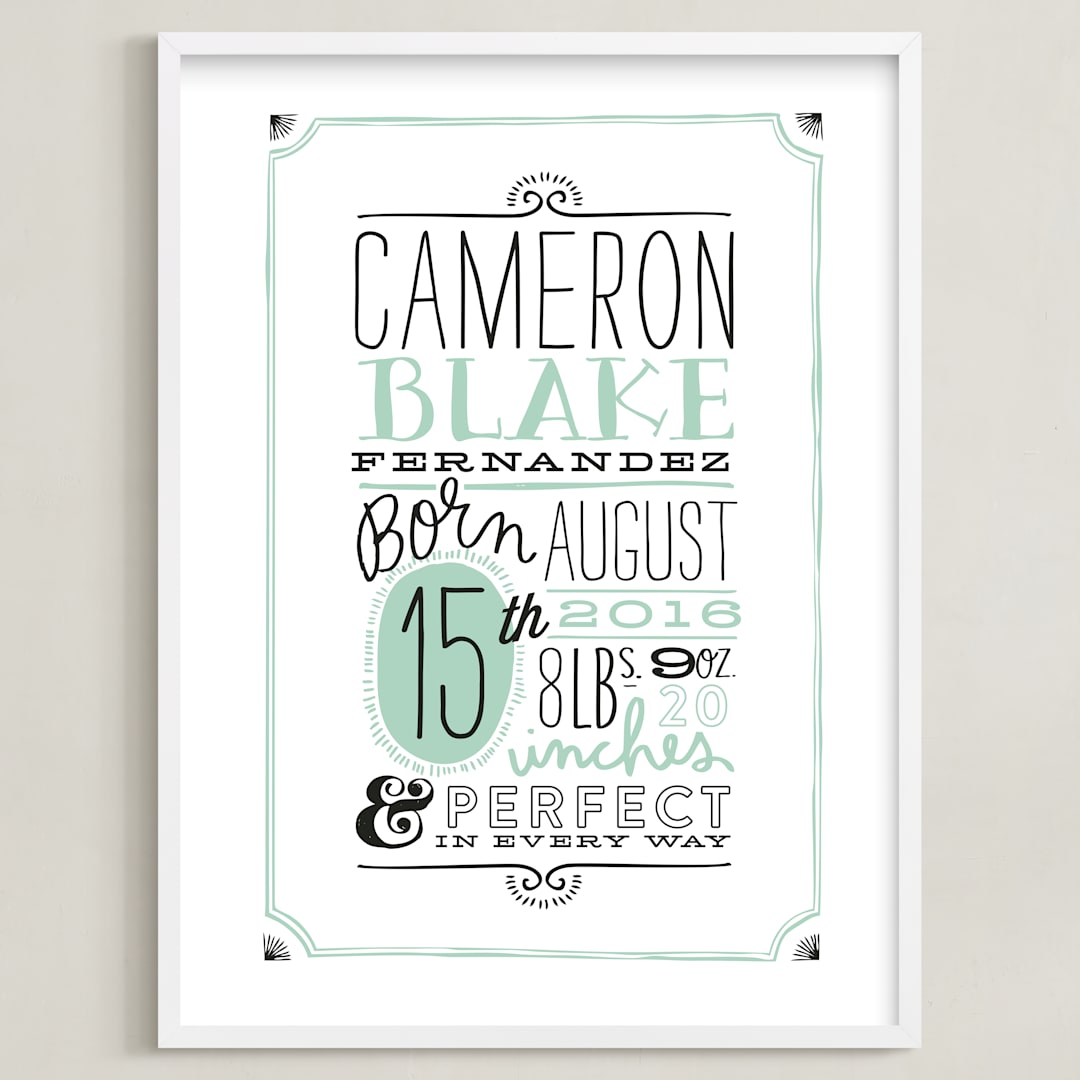 "Vintage Info" - Personalized Art Print in Mint by Alethea and Ruth - Framed