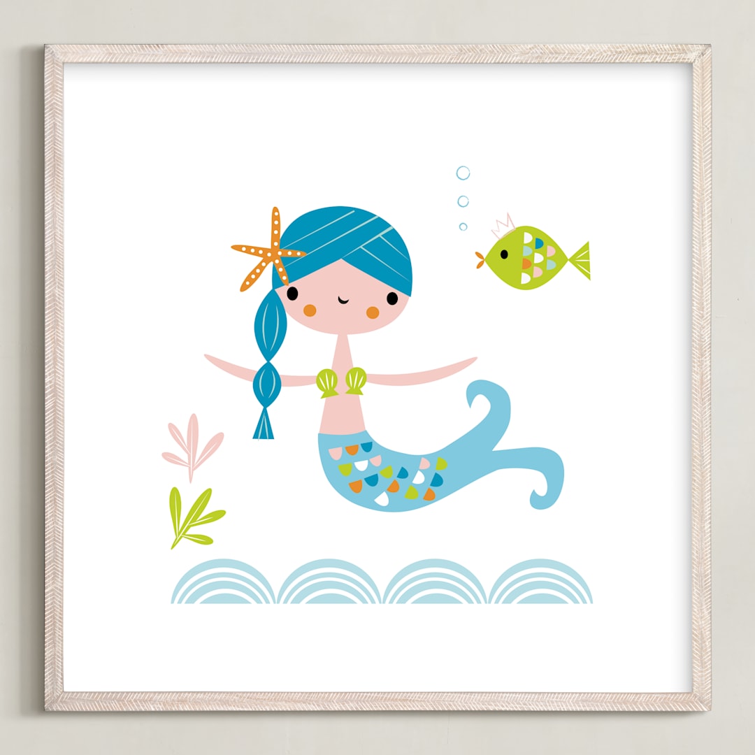 "Blue Mermaid" - Art Print in Turquoise by Shannon Hays - Framed
