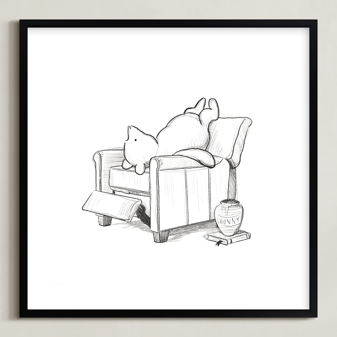 "Pooh Lounging | Winnie The Pooh" - Art Print in White by Stefanie Lane - Framed