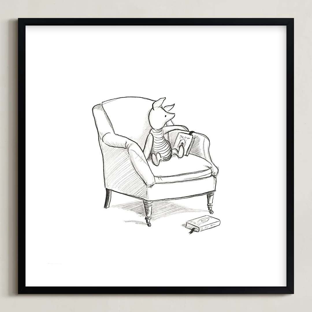 "Piglet Lounging | Winnie The Pooh" - Art Print in White by Stefanie Lane - Framed