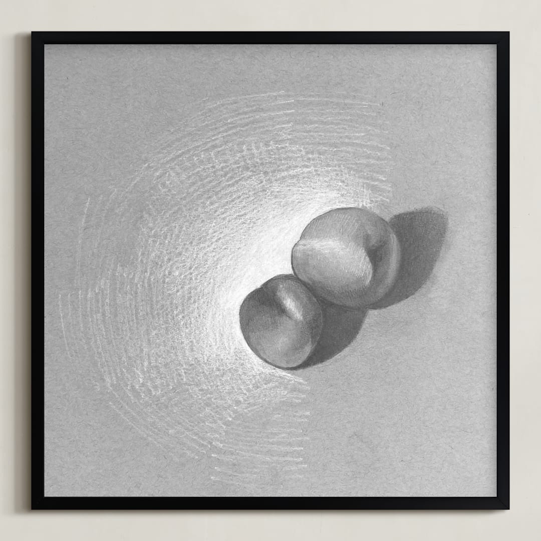 "Two Peaches" - Art Print in Silver by Meghan Lacey - Framed