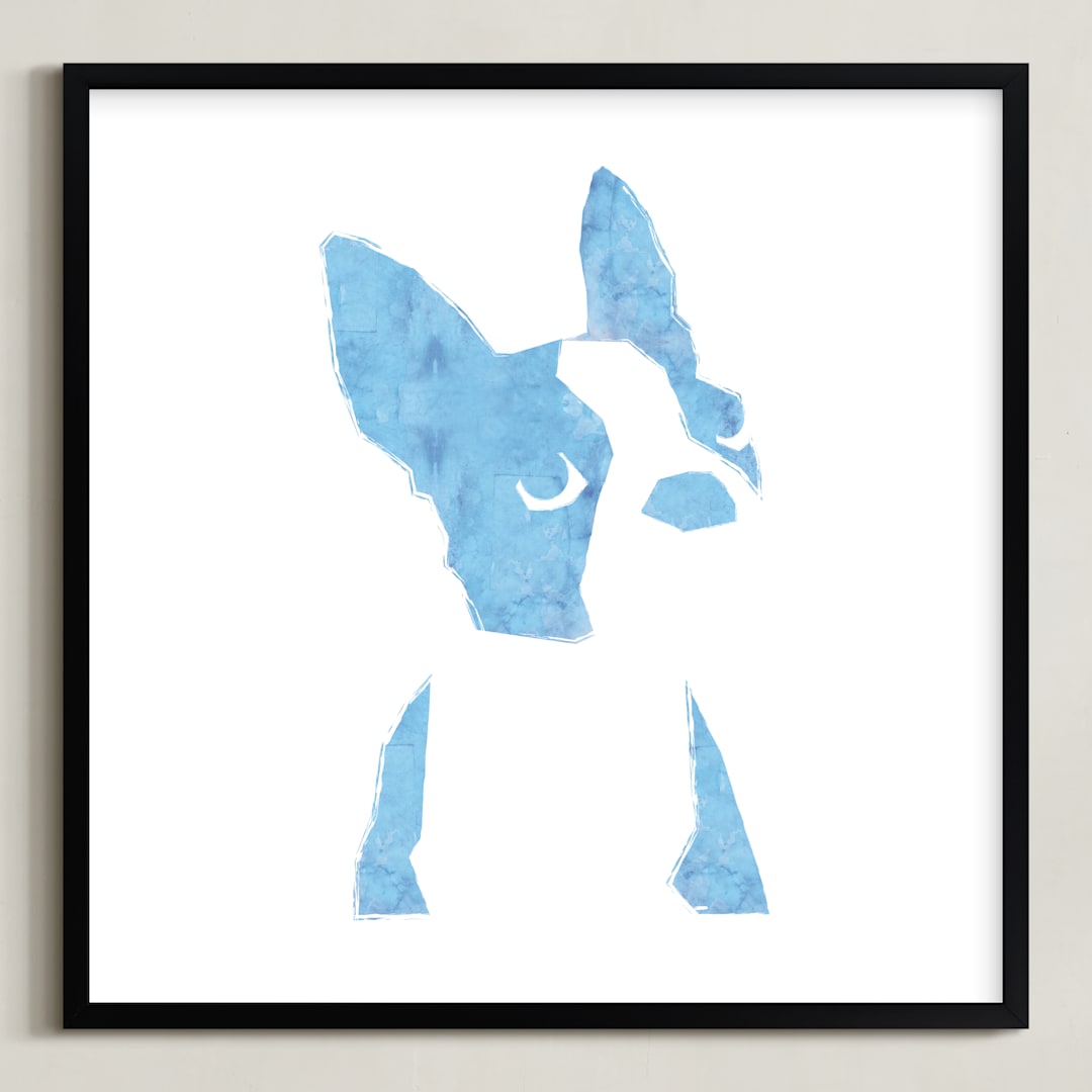 "baby boston" - Art Print in Baby Blue by Haley Weisberger - Framed