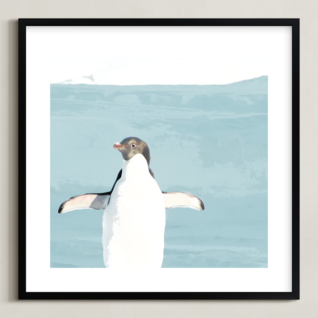 "Naked Penguin" - Art Print in Glacier by Michelle Poe - Framed