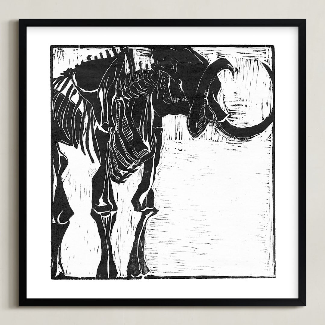 "Dino Woodcut" - Art Print in Black by South City Press - Framed