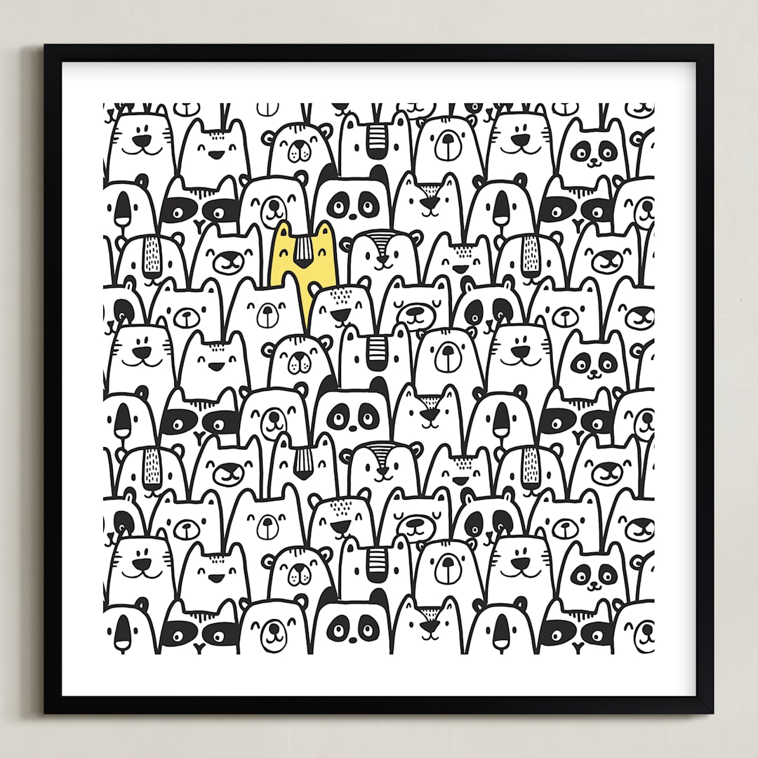 "All the Bears" - Art Print in Yellow & Black by Gila von Meissner - Framed