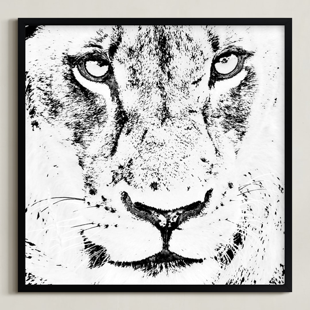 "mr LION" - Art Print in black and white by Gail Schechter - Framed