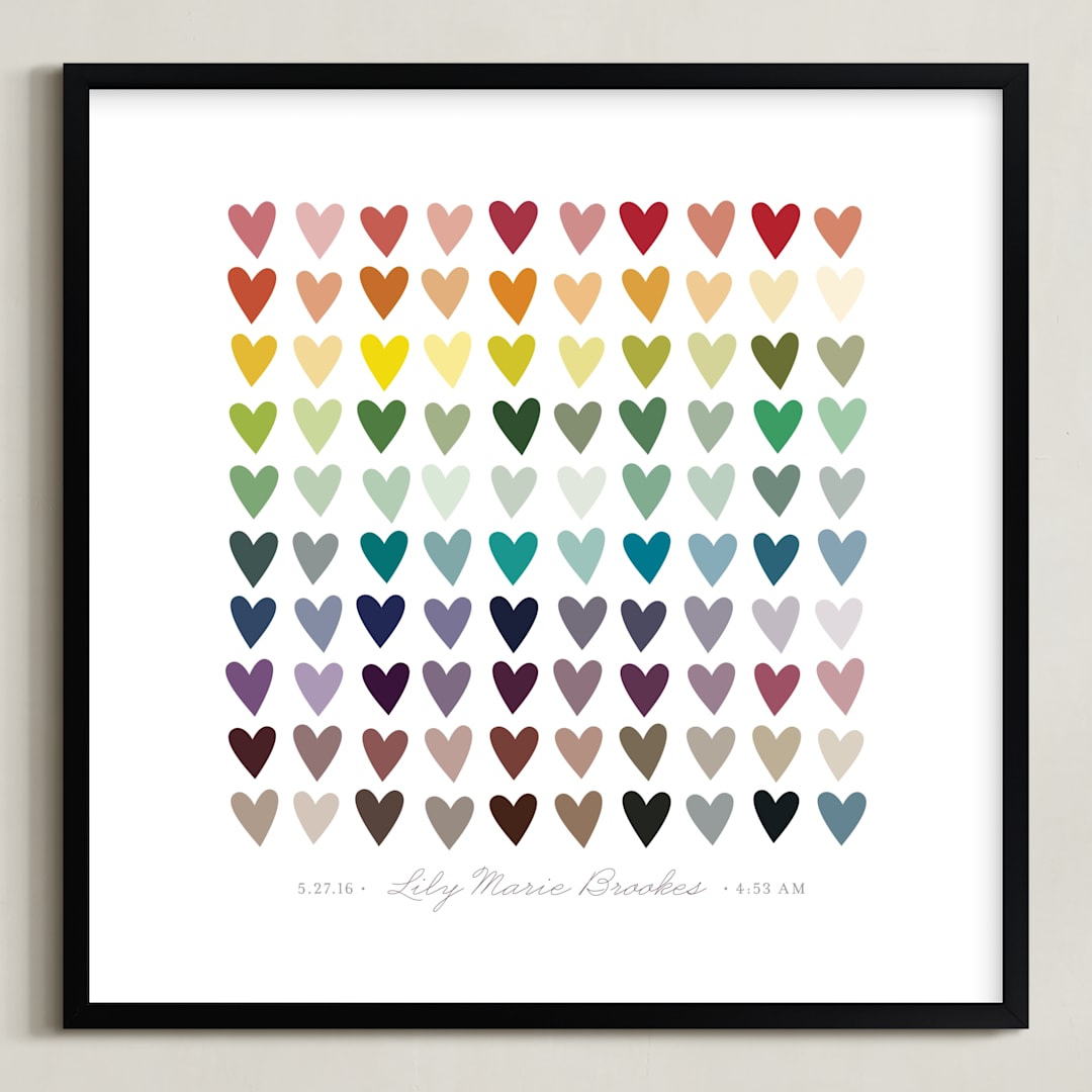 "Paper Hearts" - Personalized Art Print in Rainbow by InkDot - Framed