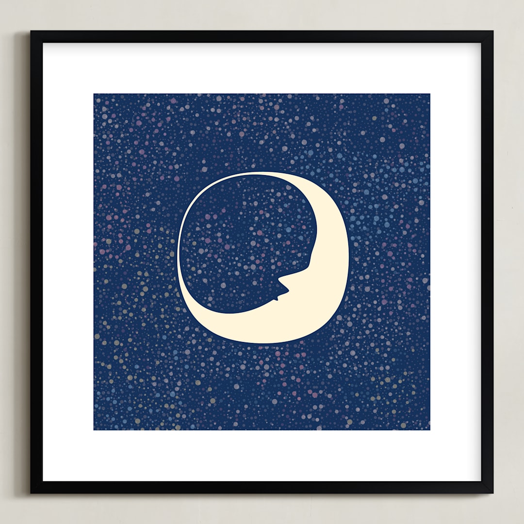 "Celestial Moon" - Art Print in Navy by Katherine Morgan - Framed