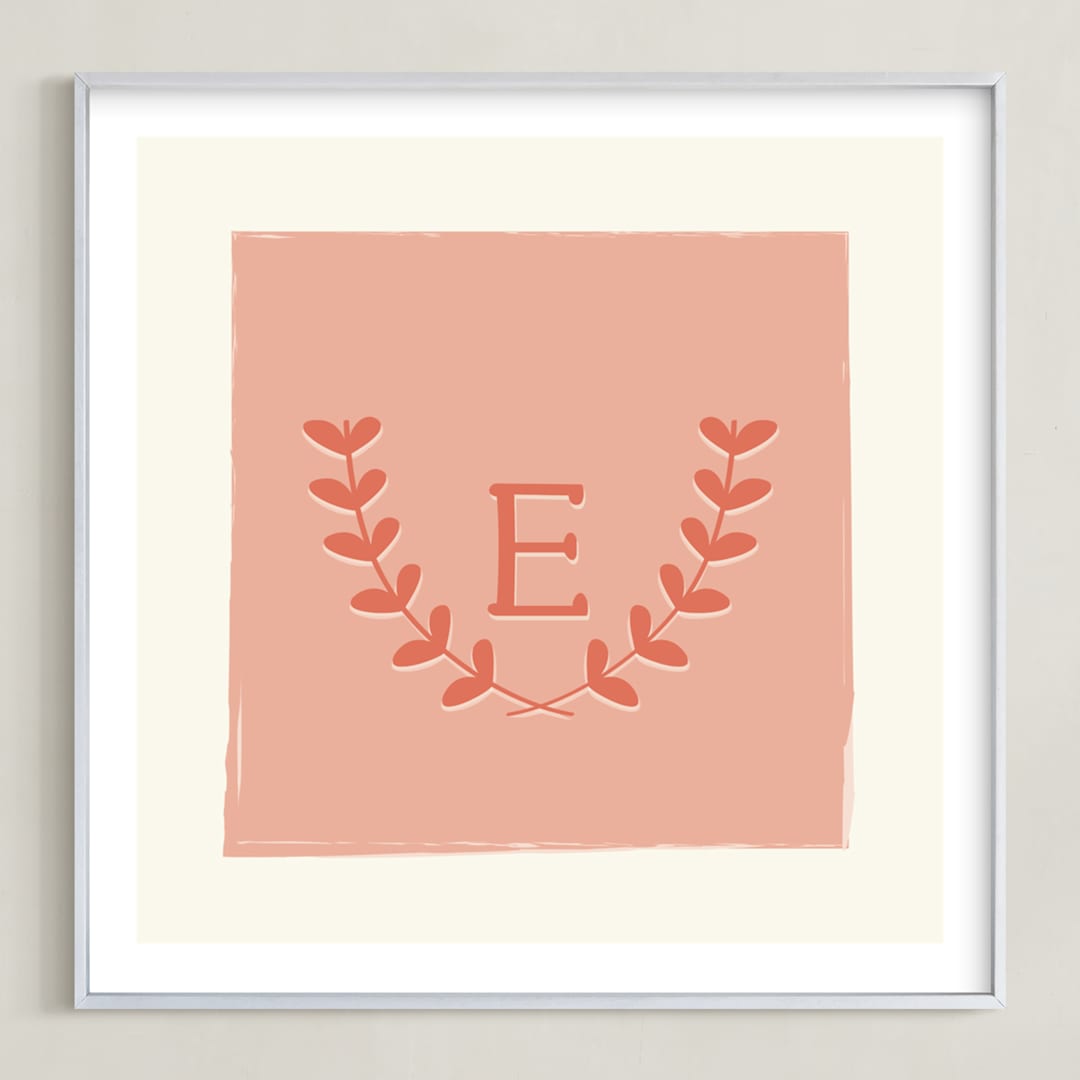 "Laurel" - Personalized Art Print in Coral by Kim Dietrich Elam - Framed