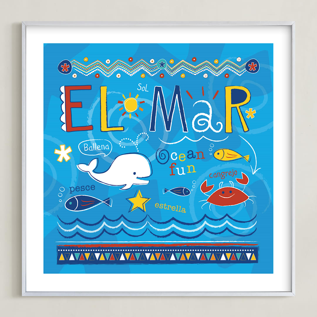 "El Mar" - Art Print in Light Blue by Kimberly Schwede - Framed