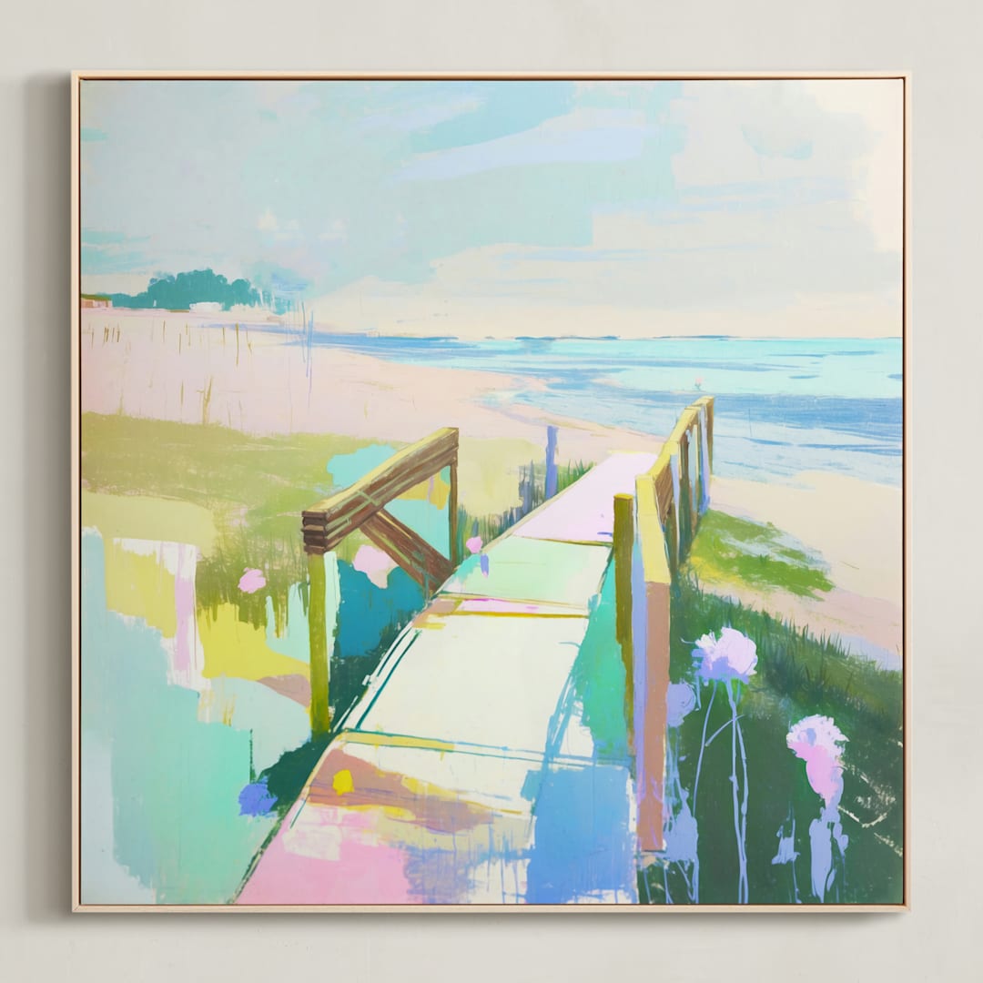 "Barefoot Blue-Jean Day" - Art Print in Marsh by Julie Chi - Framed Canvas