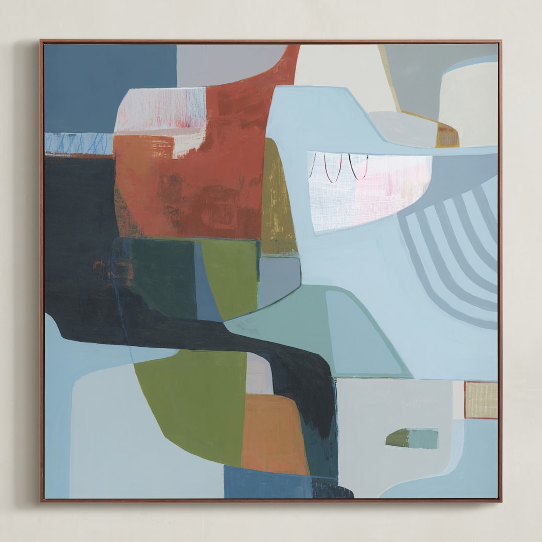 "Waypoint 1" - Art Print in Soft Blue Sage by Eunmee Studio - Framed Canvas