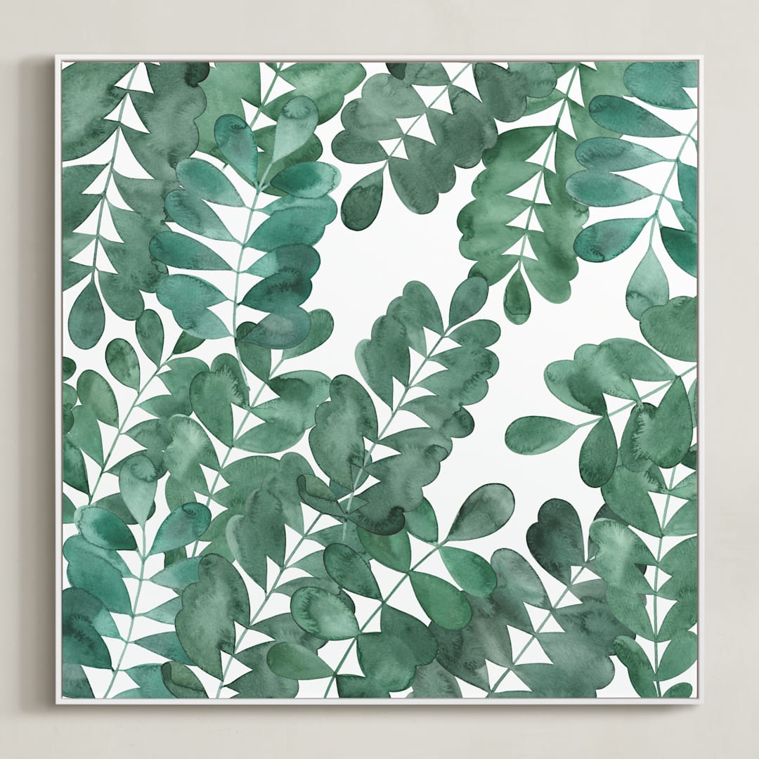 "Leafy Bowers" - Art Print in Emerald Green by Natalie Ryan - Framed Canvas