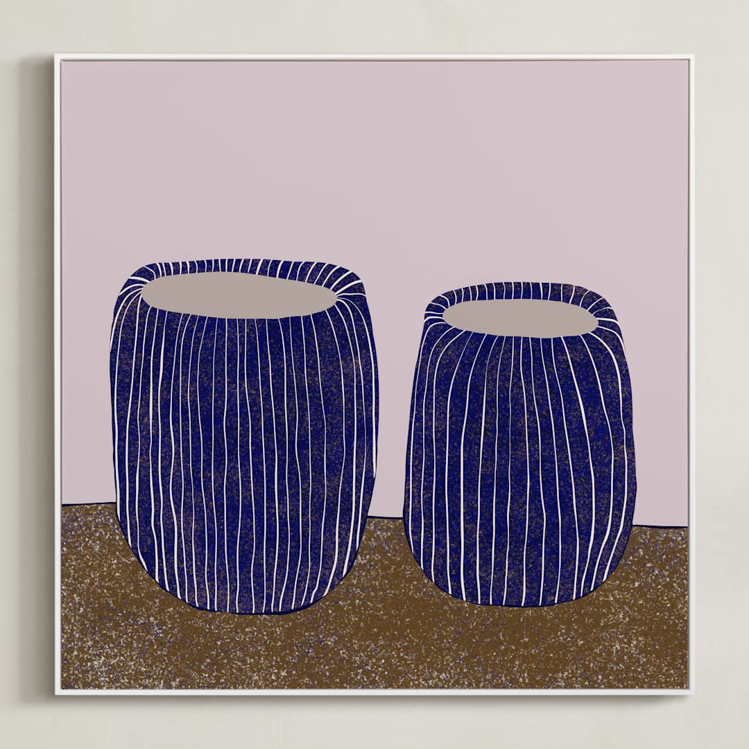 "Benevolent Ceramics I" - Art Print in Deep Dark Blue by Danushka Abeygoda - Framed Canvas