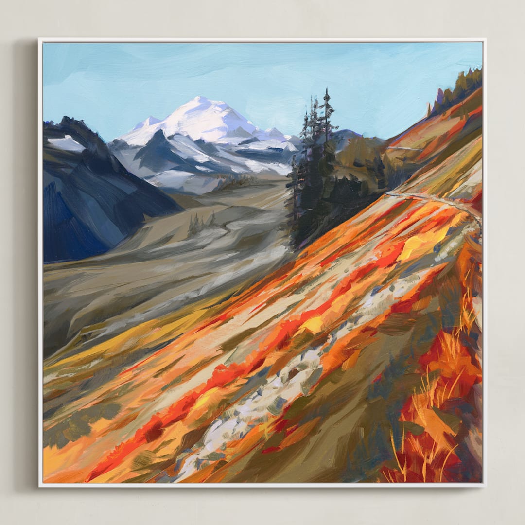 "Mount Baker in Autumn" - Art Print in Autumn Flame by Khara Ledonne - Framed Canvas