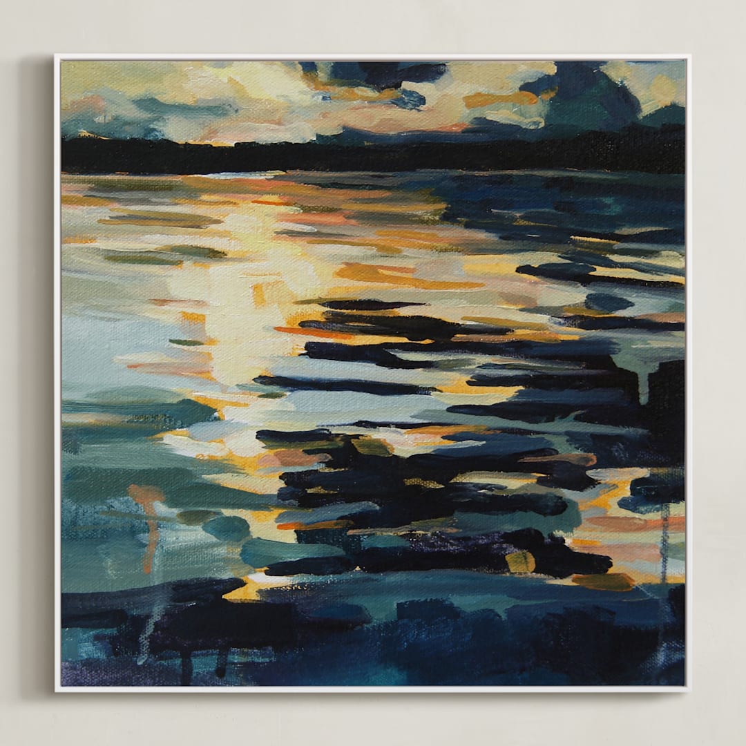 "Collide I" - Art Print in Marine Blue by Kelly Johnston - Framed Canvas