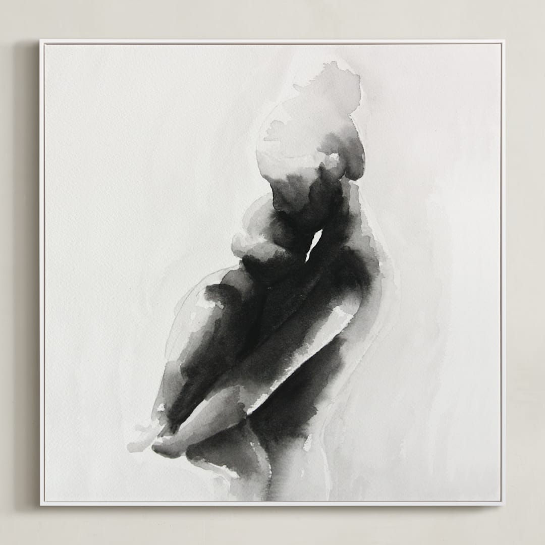 "Mother Embrace Square" - Art Print in Black by Kate Ahn - Framed Canvas