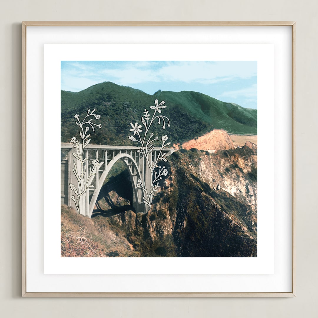 "Bixby Bridge Road Block" - Art Print in Hilltop Green by Danielle Kroll - Framed