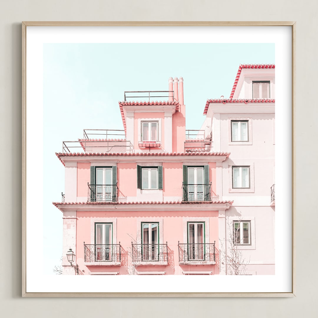 "Pastel Pink House" - Art Print in Peach by Heather Loriece - Framed