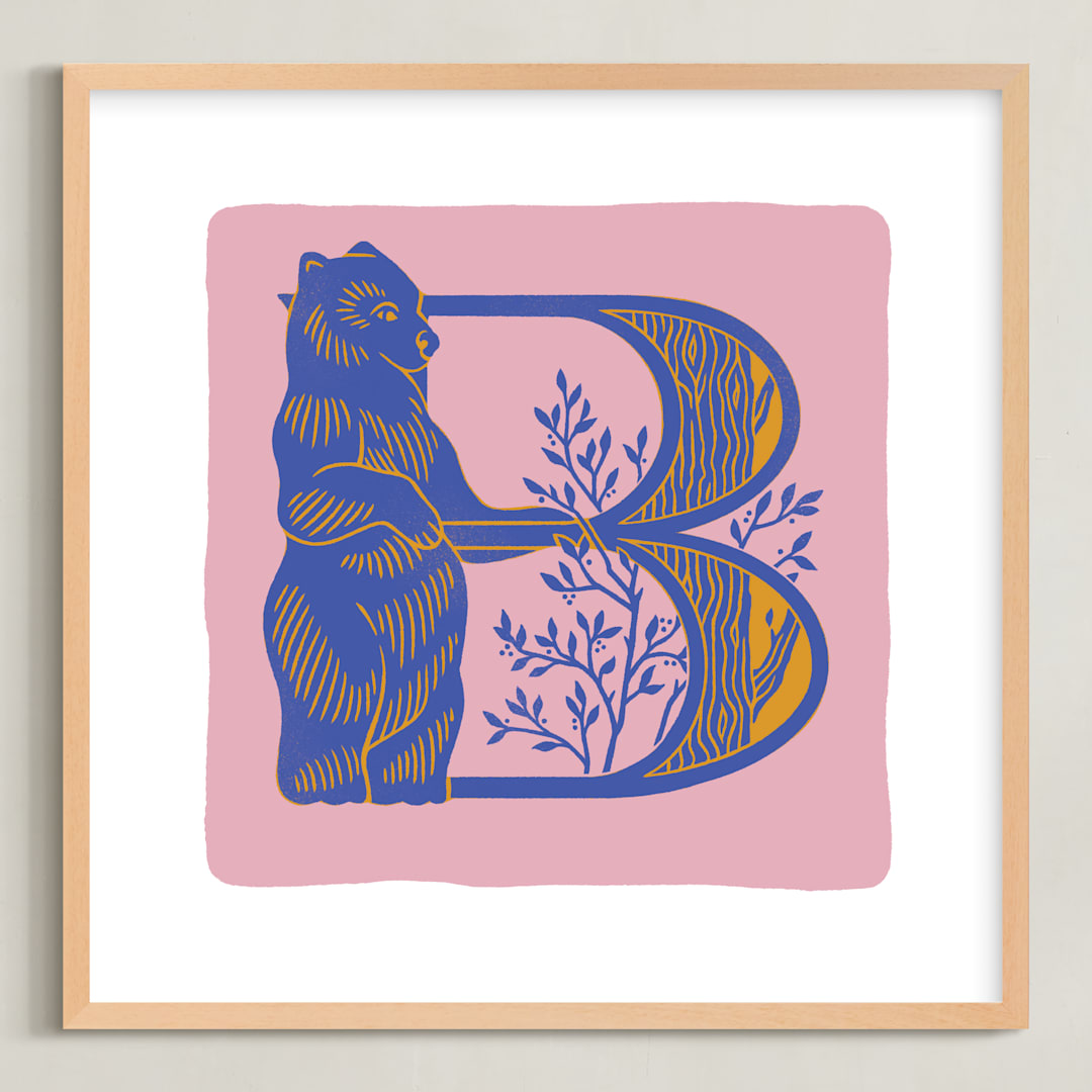 "Animal Alphabet 2" - Art Print in Dusty Pink by Lia Geeter - Framed