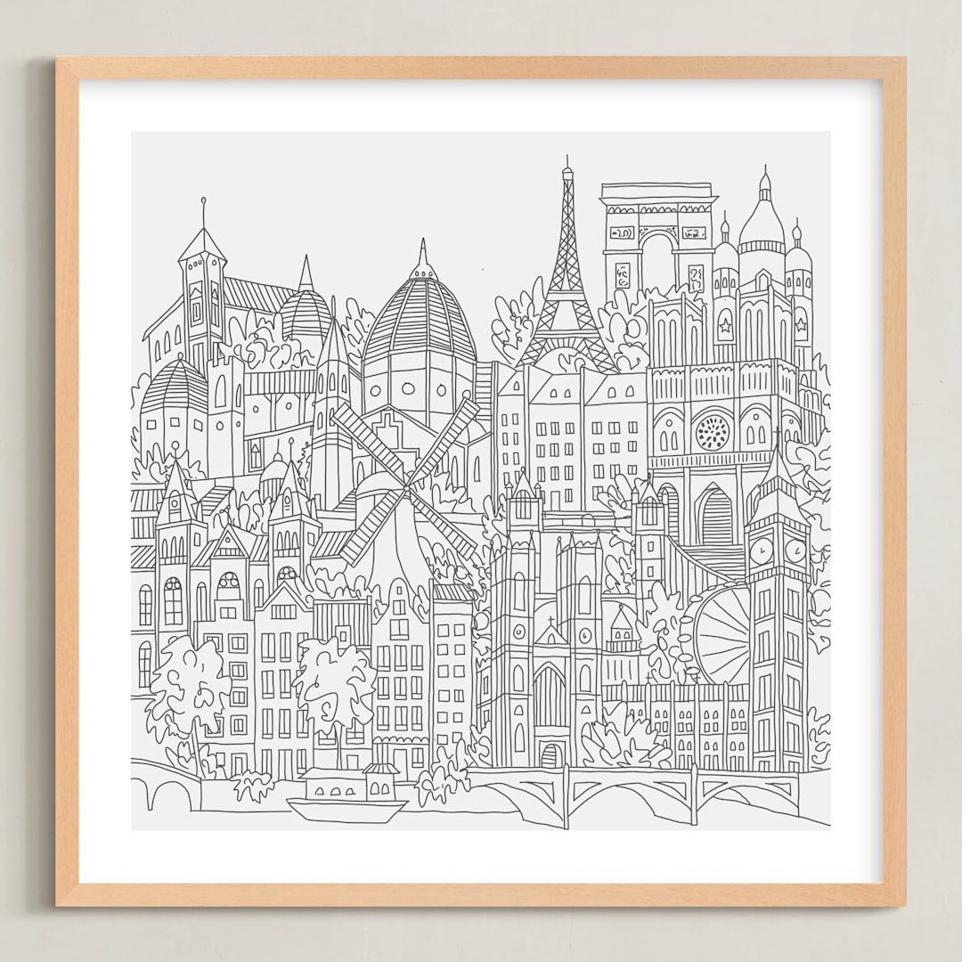 "Study Abroad" - Art Print in White by Krissy Bengtson - Framed