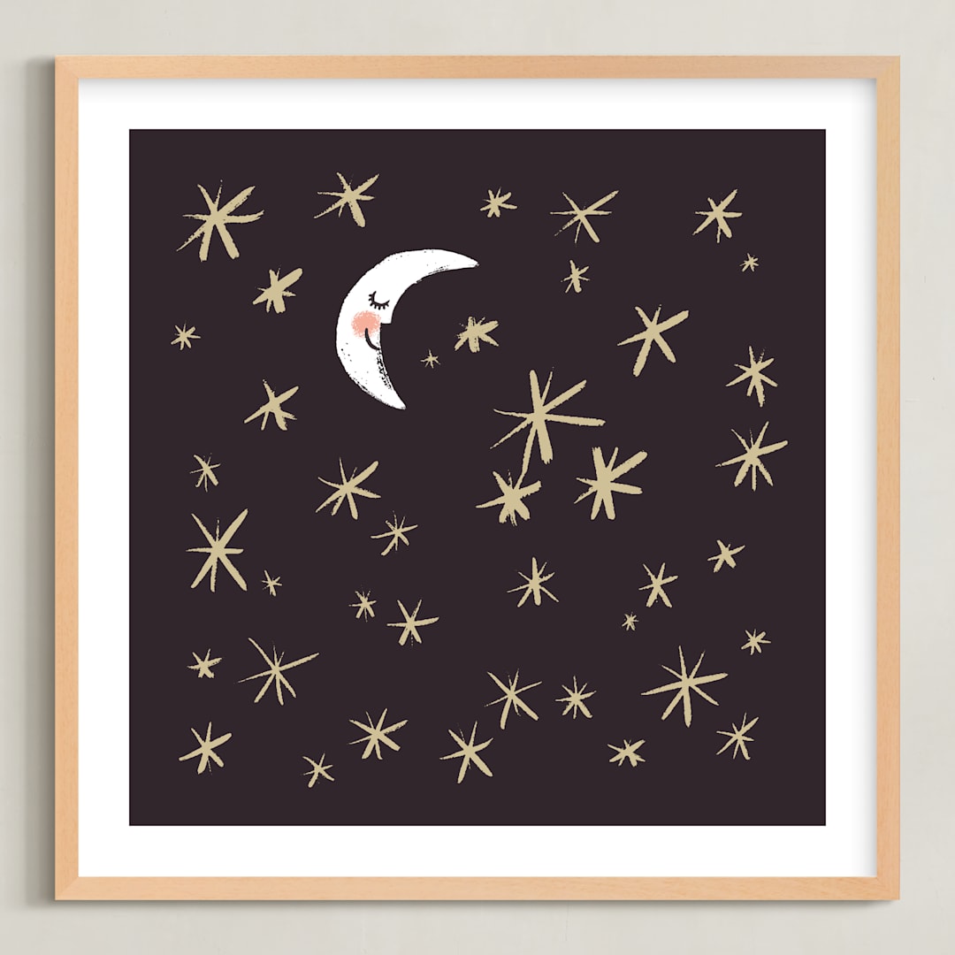 "Good Night Moon and Stars" - Art Print in Dark by Patrice Horvath - Framed