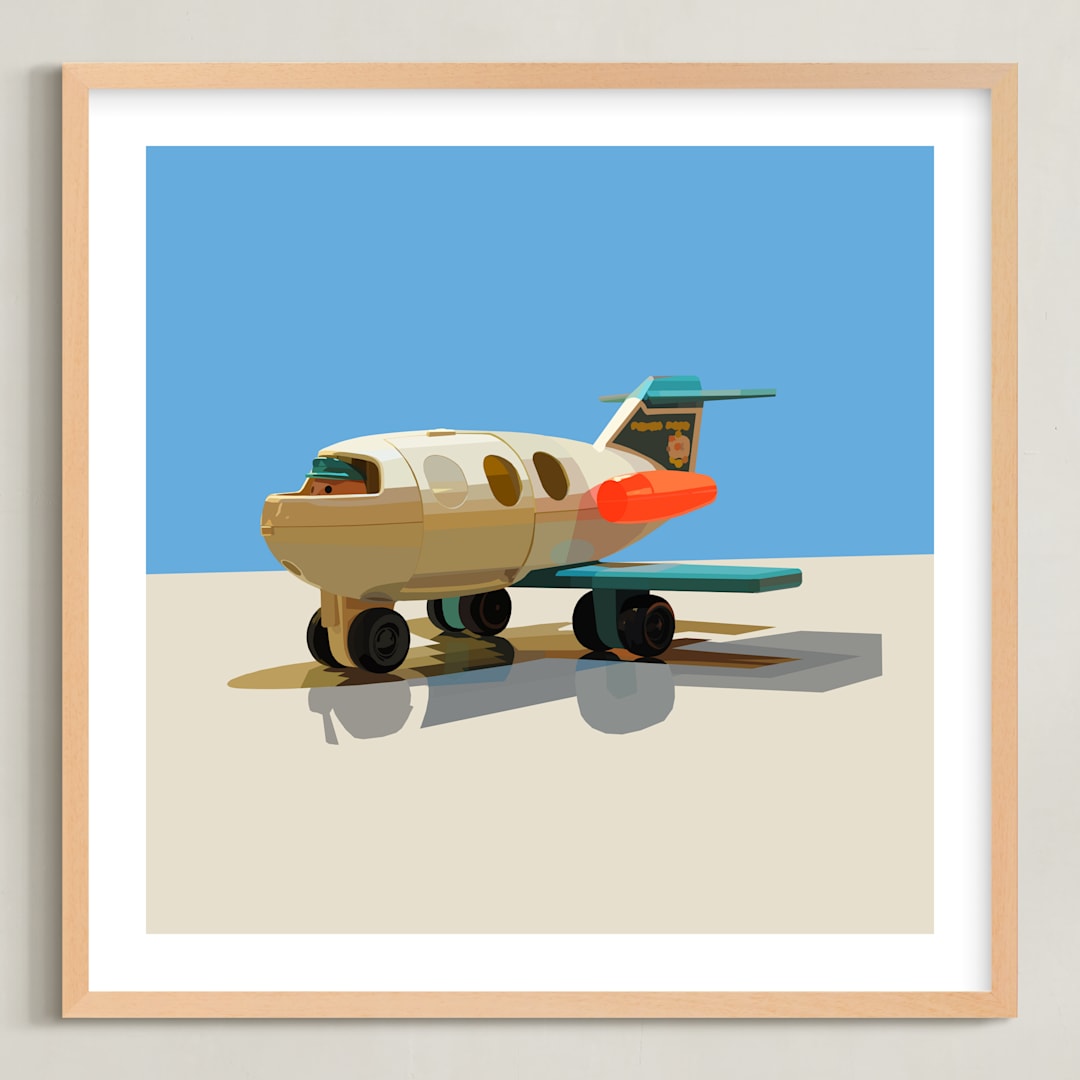 "Toy Jet" - Art Print in Blue by John Andrew Ward - Framed