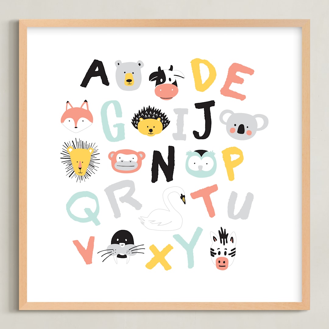 "Animal ABCs" - Art Print in White by Milk House Kids - Framed
