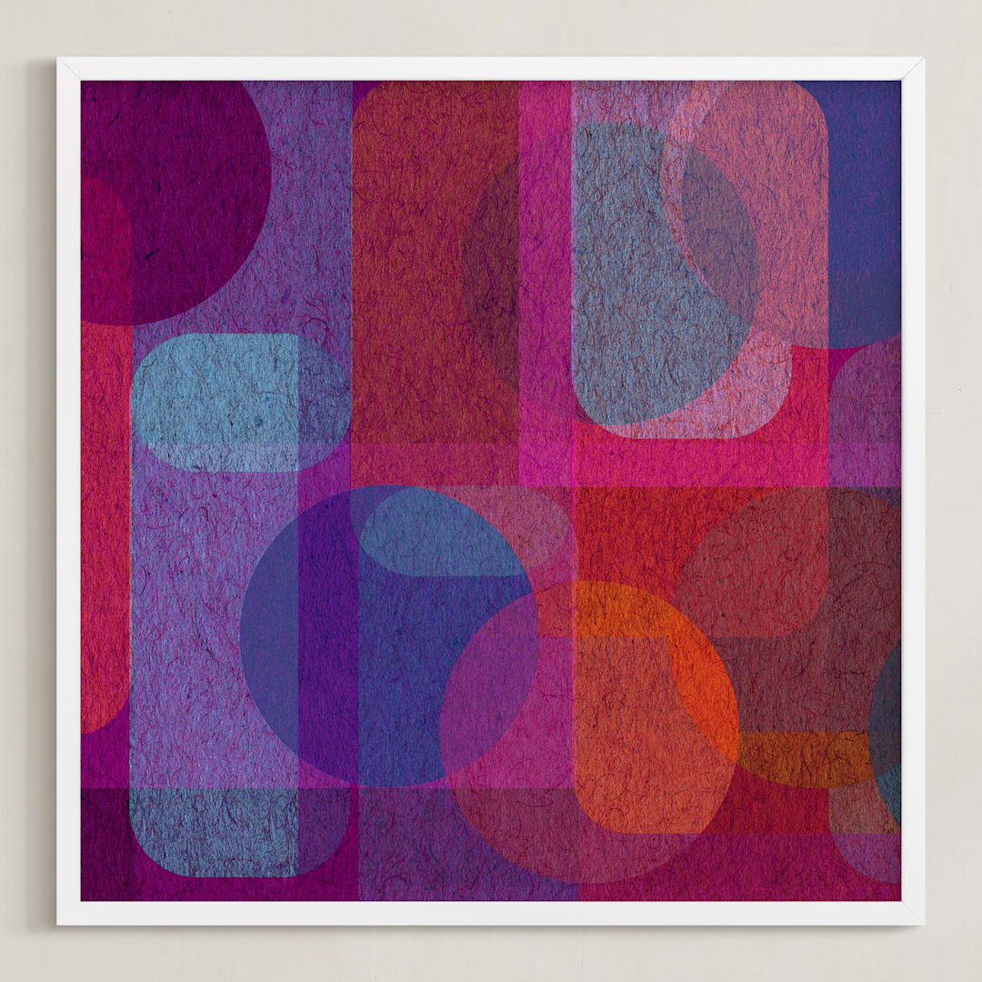 "Scandinavian Modern Revisit" - Art Print in Electric Crimson by Lisa Sundin - Framed