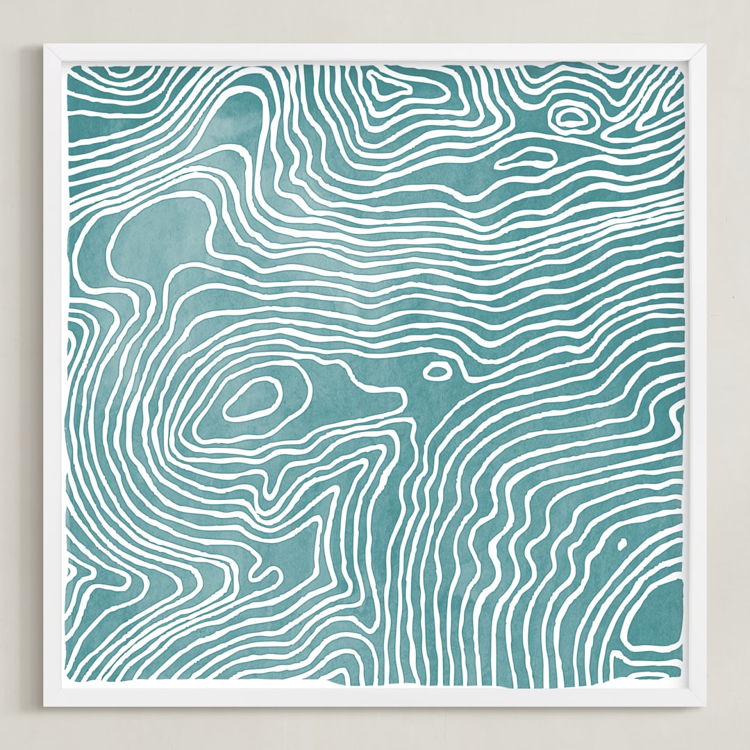 "Be. Here. Now." - Art Print in Ocean Blue by Ria Sharon - Framed