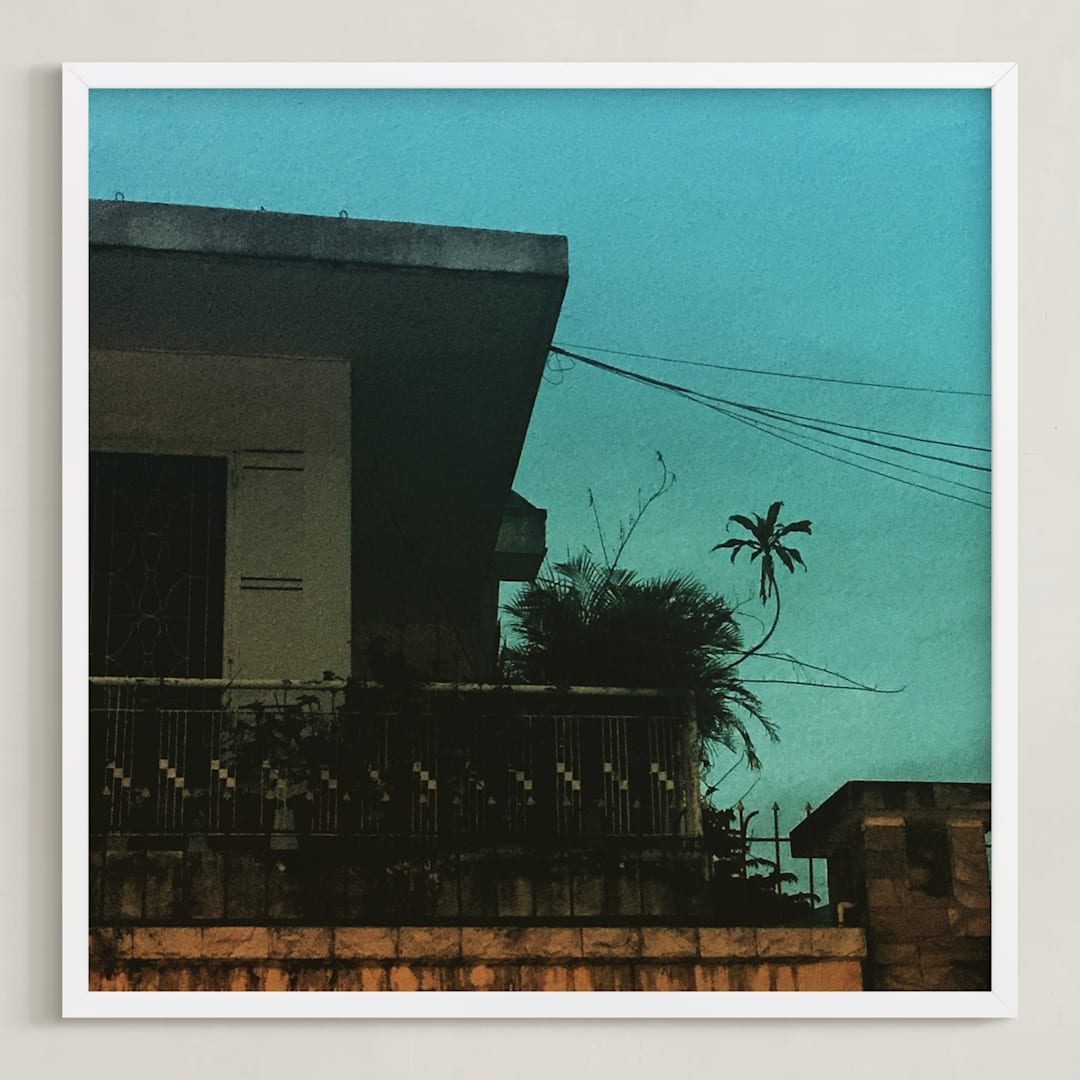 "Dusk in Phnom Penh" - Art Print in turquoise by Jessica Niles DeHoff - Framed
