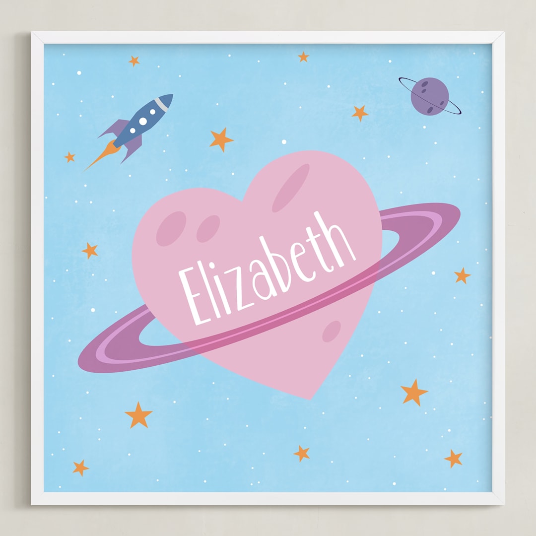 "Planet Heart" - Personalized Art Print in Cotton Candy by Heather Schertzer - Framed